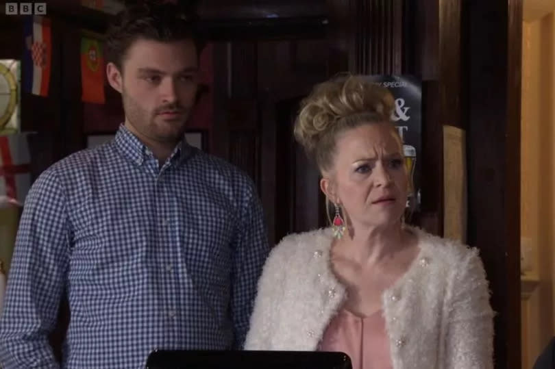 Karen Taylor has words with Linda Carter during Monday's episode of EastEnders