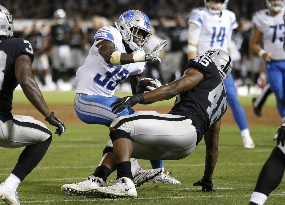 Shrug off Detroit rookie Kerryon Johnson and regret is sure to set in according to Yahoo fanalyst Liz Loza. (AP Photo/D. Ross Cameron)
