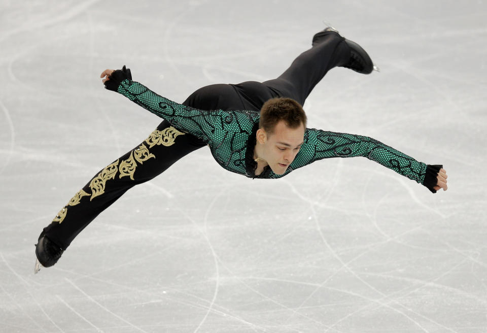 Paul Bonifacio Parkinson of Italy competes in the men's short program figure skating competition at the Iceberg Skating Palace during the 2014 Winter Olympics, Thursday, Feb. 13, 2014, in Sochi, Russia. (AP Photo/Vadim Ghirda)