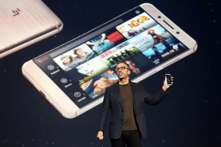 LeEco Chief R&D officer Rob Chandhok unveils the new LeEco Pro3 during a press event in San Francisco, California, U.S. October 19, 2016. RETUERS/Beck Diefenbach