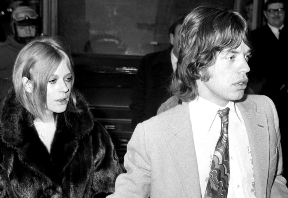 Mick Jagger, lead singer of the Rolling Stones, and Marianne Faithfull before they were due to appear in Marlborough Street Court on charges of possessing cannibis.   (Photo by PA Images via Getty Images)