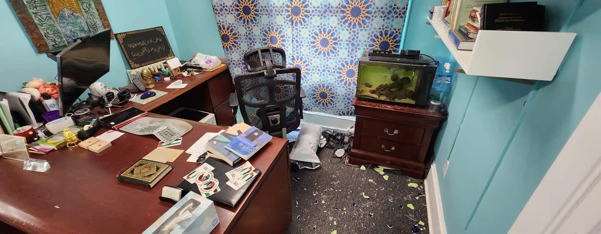Damage at the Centre of Islamic Life at Rutgers University, New Jersey (Courtesy of Centre for Islamic Life at Rutgers Univesity)