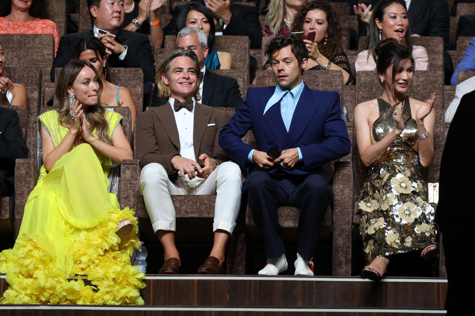 Olivia Wilde, Chris Pine, Harry Styles and Gemma Chan attend the 79th Venice International Film Festival