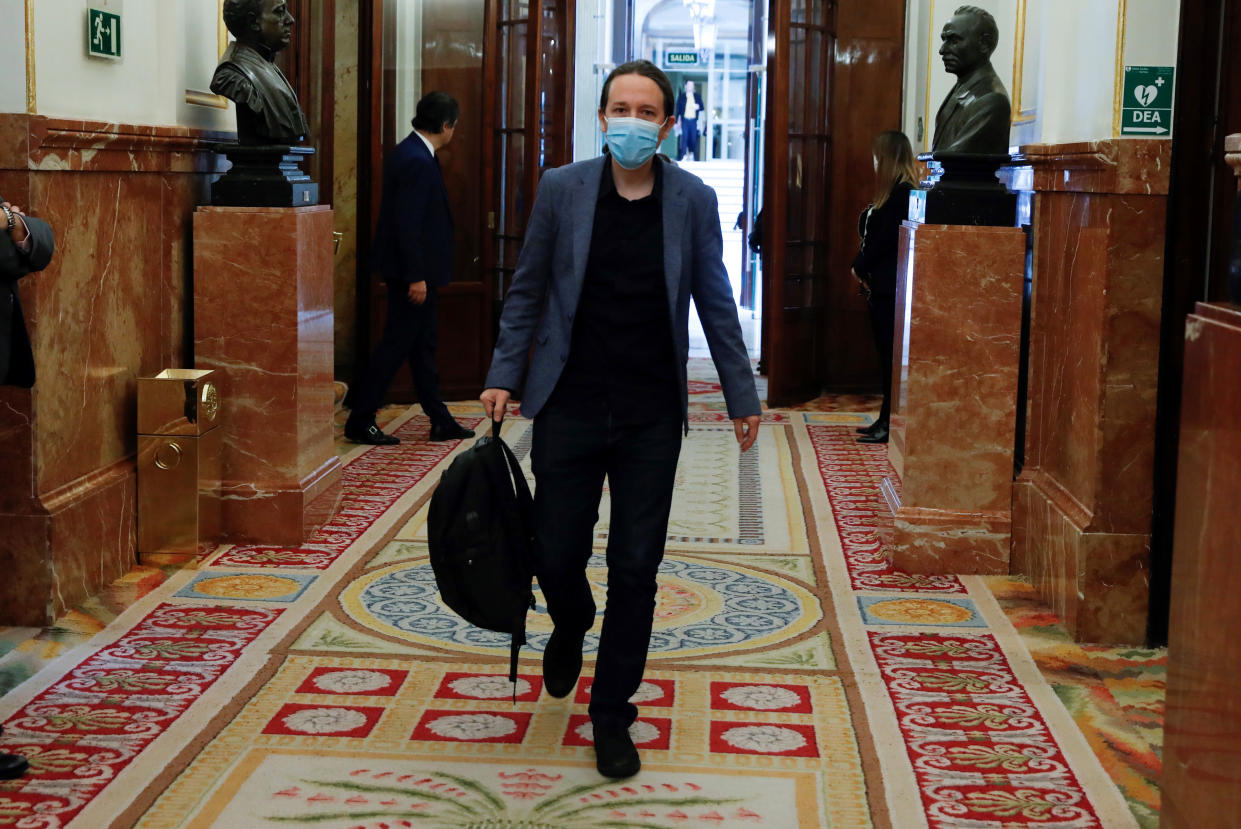 El vicepresidente segundo del Gobierno, Pablo Iglesias. (J.J. Guillen, Pool Photo via AP)