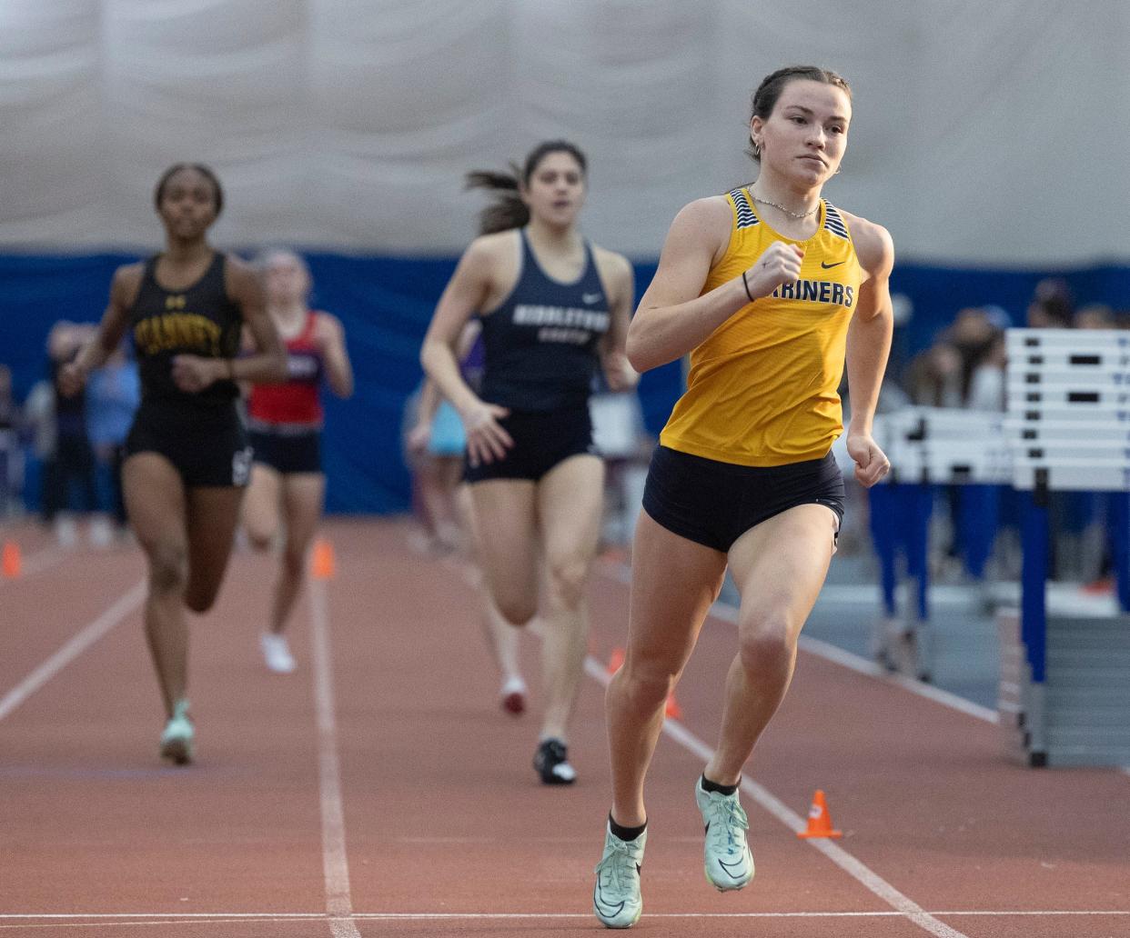 Toms River North Olivia Nickelsen wins the Girls 400 Dash final - Shore Conference Indoor Track Championships in Toms River, NJ on January 26, 2023