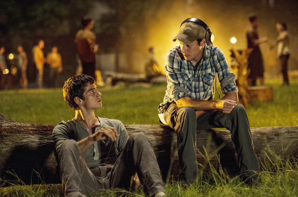 Wes Ball and O’Brien on the set of the original <em>Maze Runner</em> in 2014. (Photo: Ben Rothstein/20th Century Fox Netherlands/Courtesy Everett Collection)