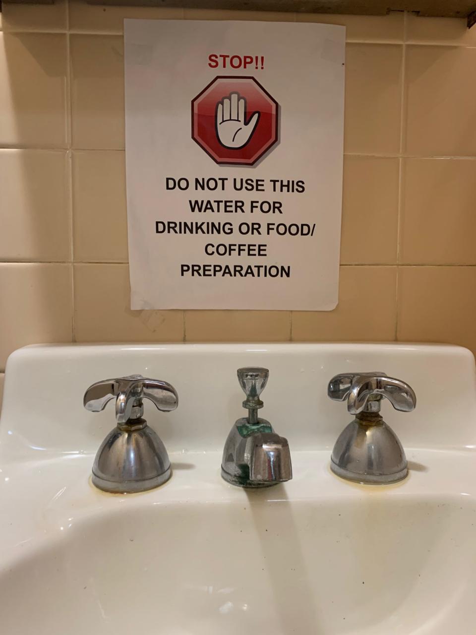 A sign posted at a Colonial School District sink in November 2022, following lead testing reports.