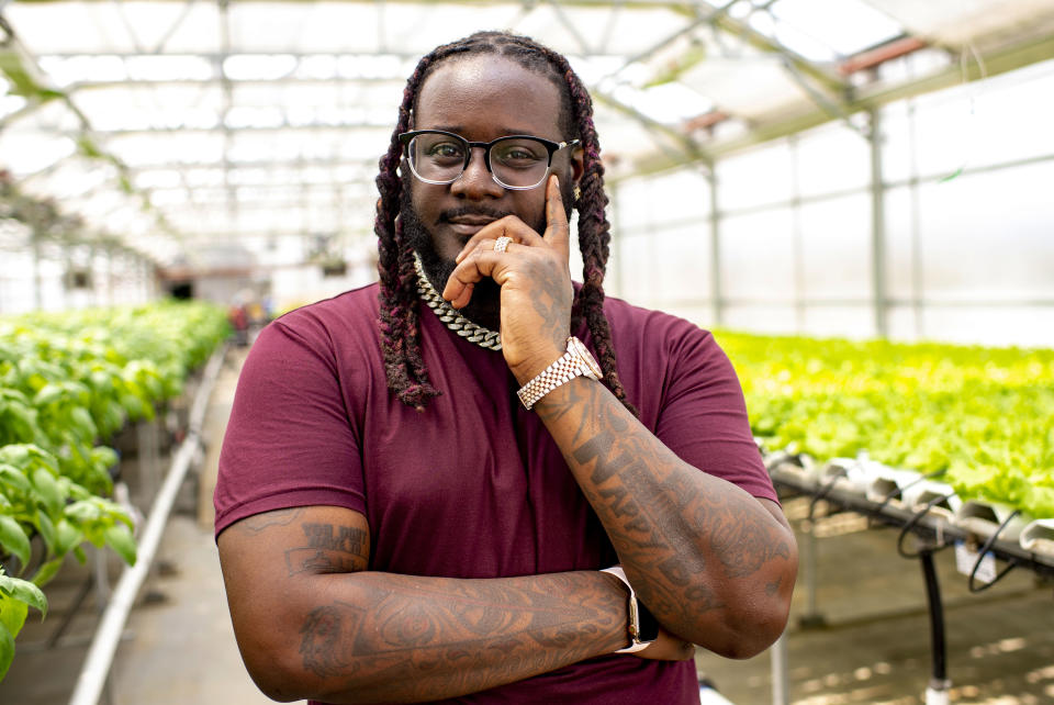 This June 5, 2019 photo shows rapper T-Pain, host of “T-Pain’s School of Business," posing for a portrait at Gotham Greens in the Brooklyn borough of New York. The program explores niche, innovative businesses founded by millennials. Many are centered on new technology and forward-thinking concepts. (Photo by Scott Gries/Invision/AP)