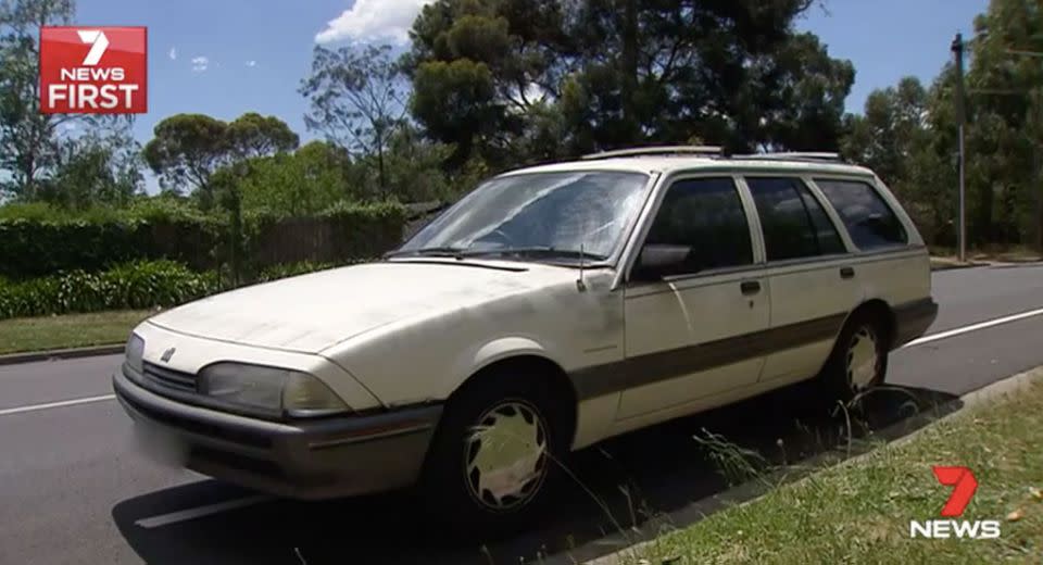 This modest Commodore was the target of an attempted carjacking in Melbourne. Source: 7 News