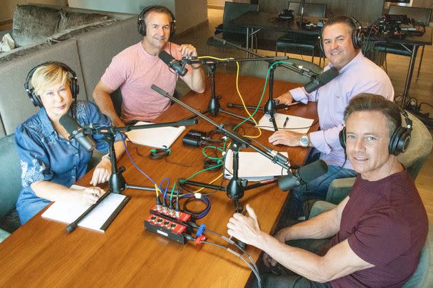 From left: Yeardley Smith, Dan Grice, Dave Grice and Paul Holes record the podcast 