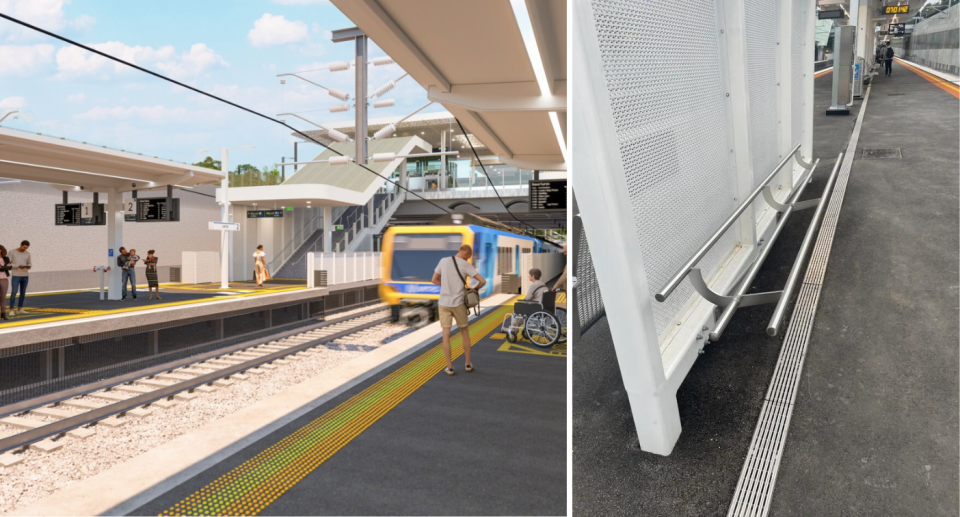 A design for the Victoria's Union Station (left) and the metal beams in the shape of a seat at the station (right)
