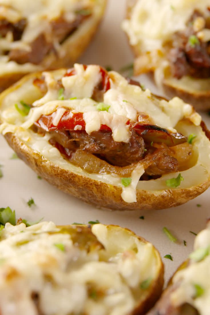 <p>Cheesesteaks have never looked so good.</p><p>Get the recipe from <a href="https://www.delish.com/cooking/recipe-ideas/recipes/a57997/cheesesteak-potato-skins-recipe/" rel="nofollow noopener" target="_blank" data-ylk="slk:Delish;elm:context_link;itc:0;sec:content-canvas" class="link ">Delish</a>. </p>