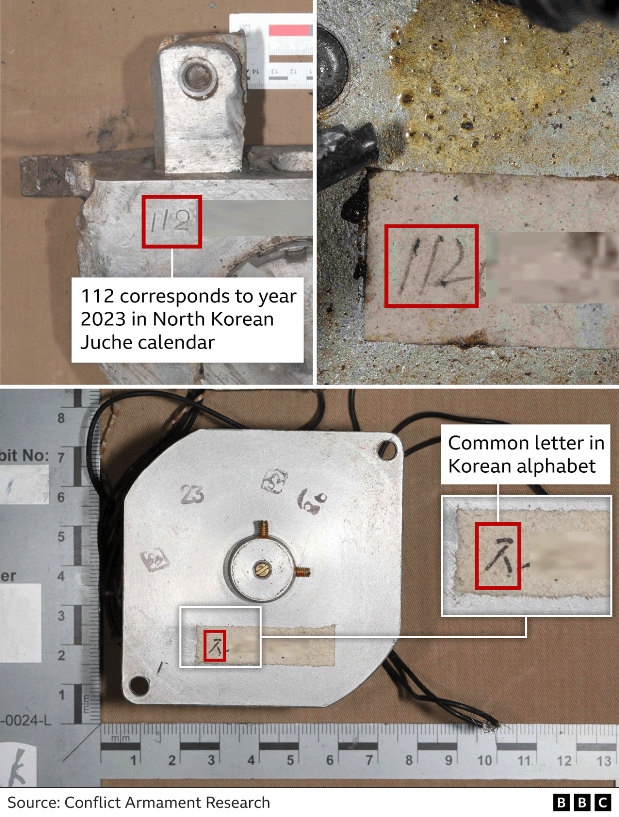 Graphic of parts of North Korean weapon in Ukraine