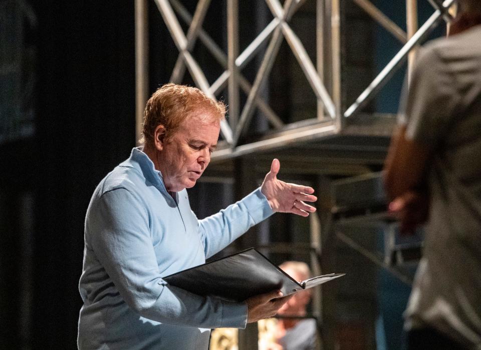 Director and MTU founder David Green looks through the script while giving notes on blocking during a rehearsal at The Helene Galen Performing Arts Center at Rancho Mirage High School in Rancho Mirage, Calif., Saturday, Nov. 12, 2022.