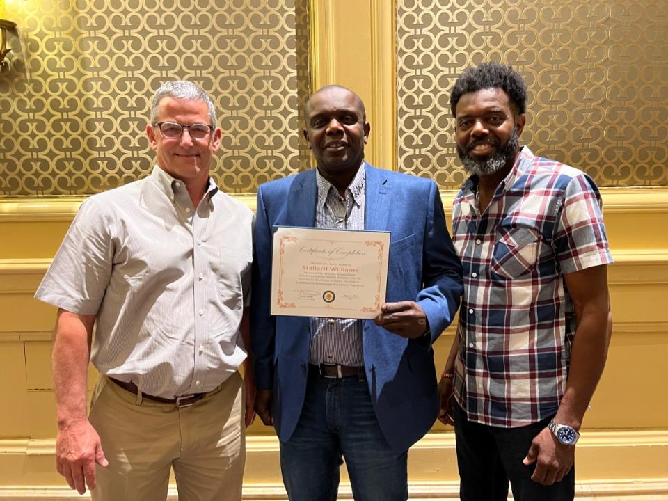 Issaquena County Supervisor Stallard Williams , center, received an award in June 2023 from the institute for Excellence in County Government. With him are his brother Robert, right, and fellow Supervisor Eddie Holcomb.