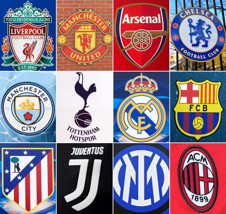 Escudos de los 12 equipos fundadores de la Superliga. (Foto: Getty Images).