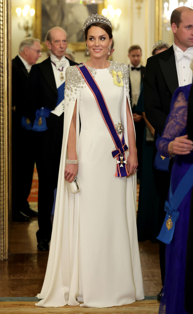 Catherine, Princess of Wales during the State Banquet at Buckingham Palace on November 22, 2022 in London, England. This is the first state visit hosted by the UK with King Charles III as monarch, and the first state visit here by a South African leader since 2010.