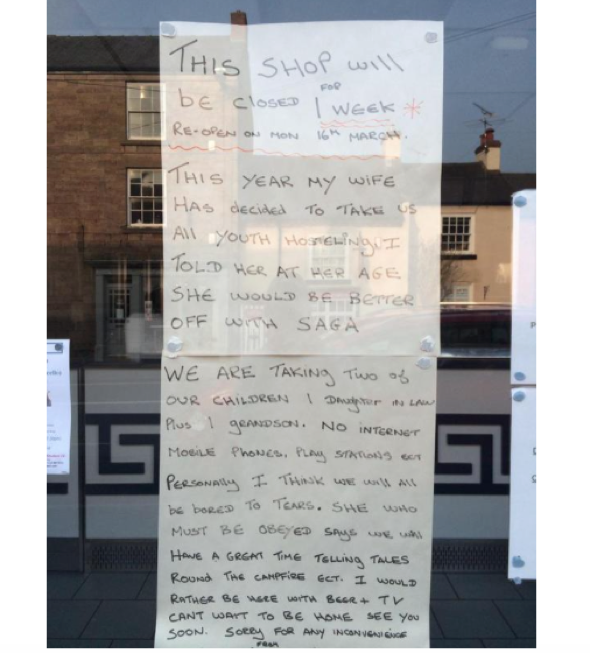 Chip shop owner leaves hilarious holiday notice in window