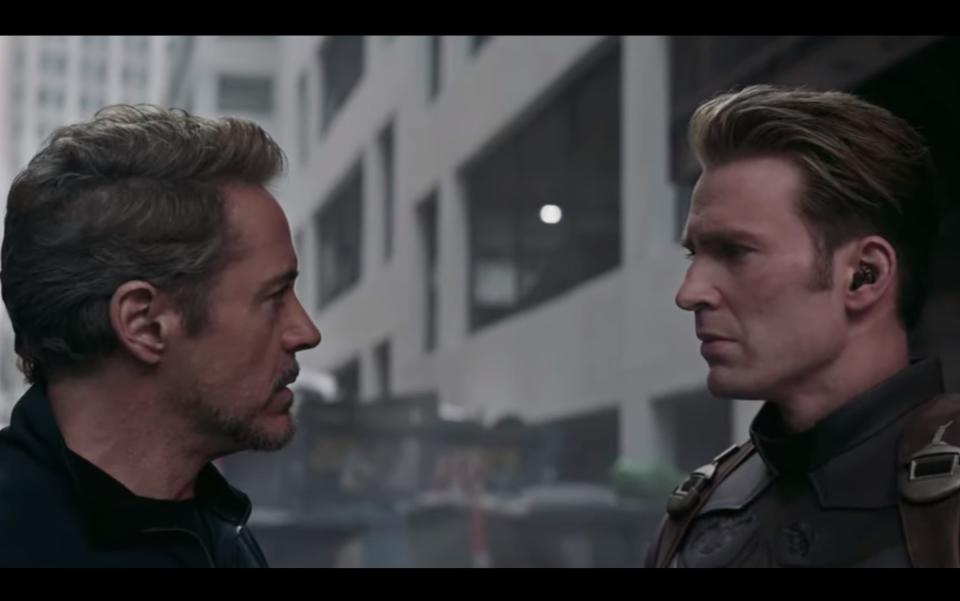 Tony Stark (Robert Downey Jr.) and Steve Rogers (Chris Evans) patch up their relationship in 'Avengers: Endgame' (Photo: Marvel/Disney/YouTube)