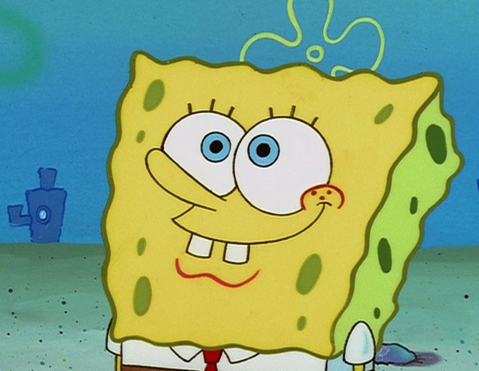 SpongeBob watching Patrick blow bubbles during "SpongeBob SquarePants" season 1, episode 2, "Bubblestand"