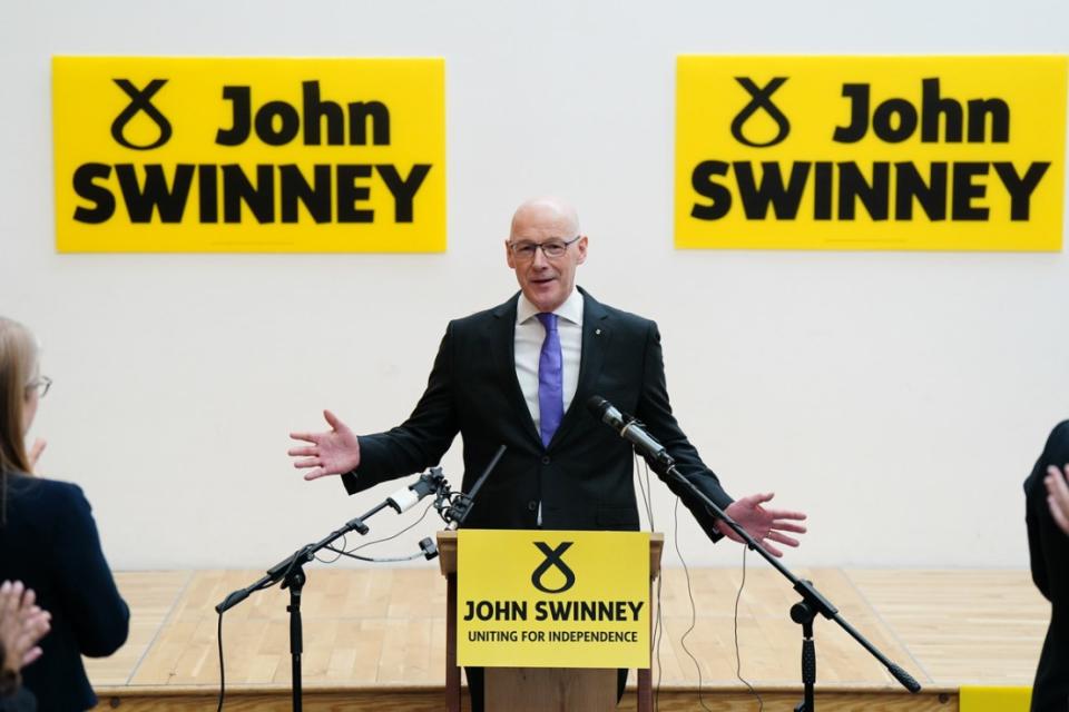 Former SNP leader John Swinney confirms he is running to succeed Humza Yousaf as First Minister of Scotland. Photo: PA
