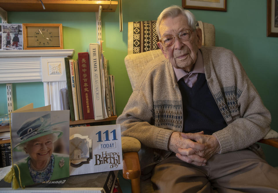 Embargoed to 0001 Friday March 29 Bob Weighton, from Alton, who turns 111 years old on Friday and is the oldest man in England.