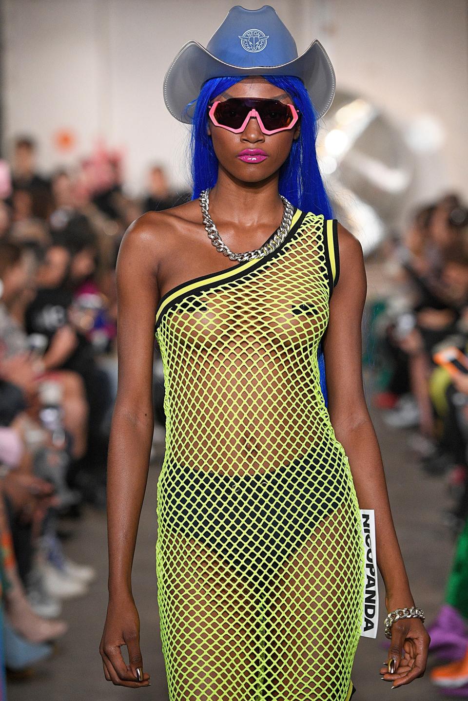 London Fashion Week’s rising designers are sending models down the runway with punky, multicolored hair and rainbow party wigs.