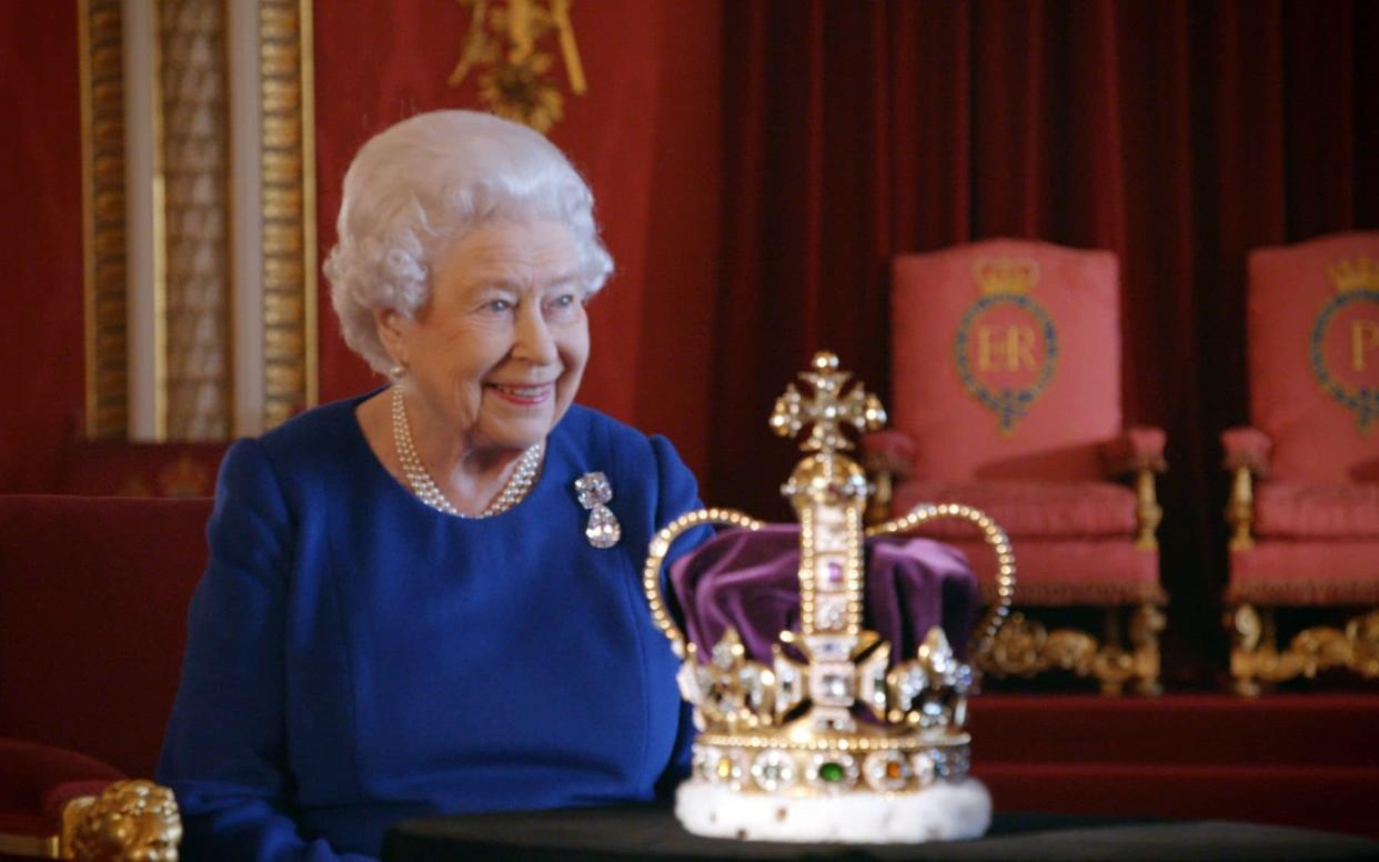 The Queen and St Edward's Crown - WARNING: Use of this copyright image is subject to the terms of use of BBC Pictures' Digital Picture