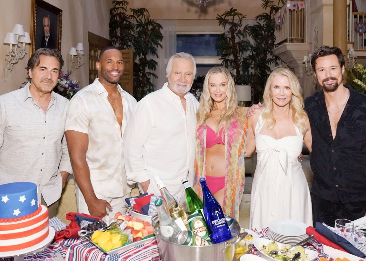  Thorsten Kaye, Lawrence Saint-Victor, John McCook, Jennifer Gareis, Katherine Kelly Lang and Mattthew Atkinson in a summer promo image for The Bold and the Beautiful. 