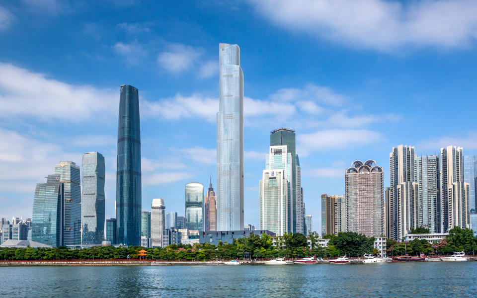 <p>The taller and younger of Guangzhou’s twin towers, the CTF Finance Centre is set to house the new highest hotel in the world when Rosewood opens a facility on the top 16 floors in 2017. It and its “twin” are not identical; this design has more edges and rectangular themes than its <a rel="nofollow noopener" href="http://www.travelandleisure.com/culture-design/architecture-design/tallest-buildings-in-the-world#guangzhou-ifc" target="_blank" data-ylk="slk:counterpart;elm:context_link;itc:0;sec:content-canvas" class="link ">counterpart</a>.</p>