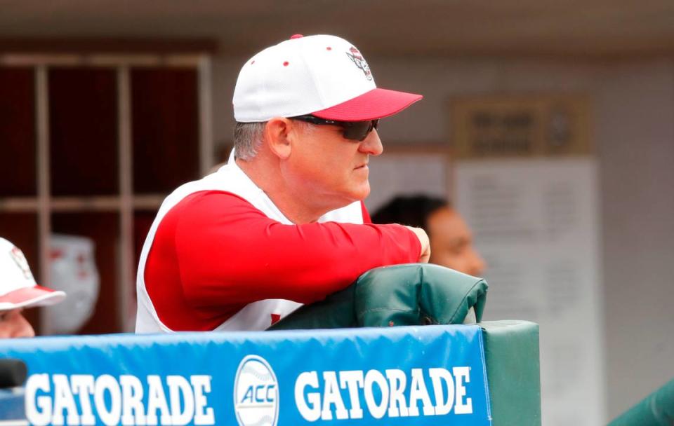 N.C. State head coach Elliott Avent watches during N.C. State’s game against Duke in the ACC Baseball Championship game at Truist Field in Charlotte, N.C., Sunday, May 30, 2021.