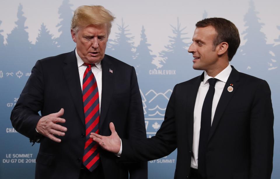 <p>U.S. President Donald Trump shakes hands with France’s President Emmanuel Macron during a bilateral meeting at the G7 Summit in in Charlevoix, Quebec, Canada, June 8, 2018. (Photo: Leah Millis/Reuters) </p>