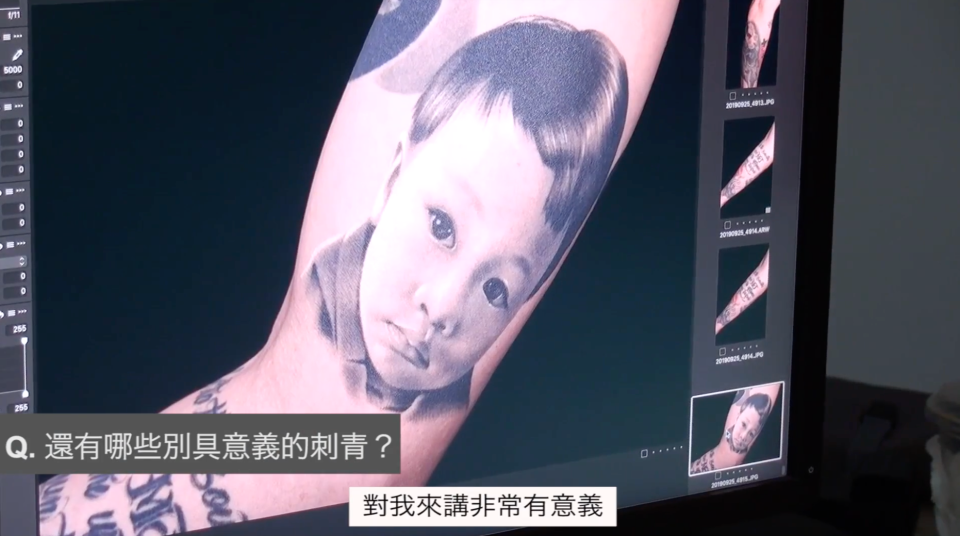  小春Kenzy身上的刺青別具意義。（圖／翻攝自YouTube）