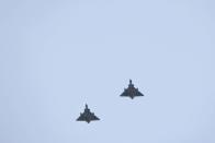 Taiwan Air Force Mirage 2000-5 aircraft fly over Hsinchu Air Base in Hsinchu