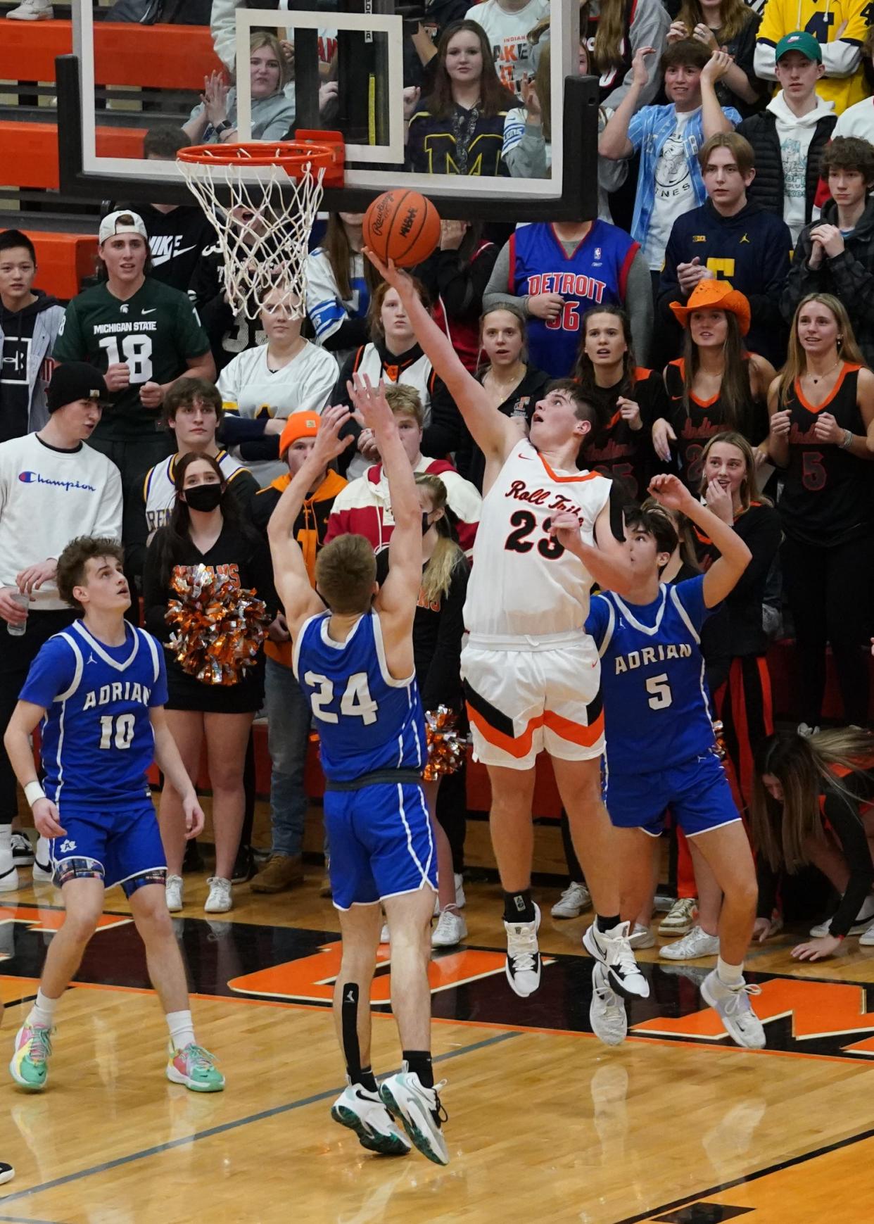 Tecumseh's Ryder Zajac goes up for a layup during Friday's game against Adrian.