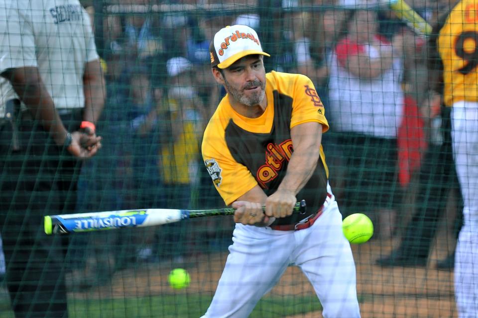 Andy Cohen takes batting practice before the Legends & Celebrity Softball Game at MLB All-Star week. (Getty Images)