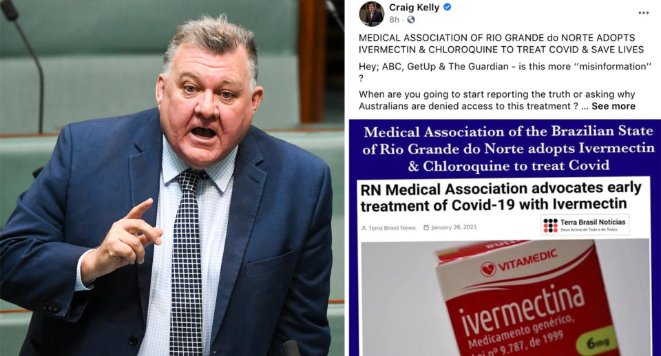 Craig Kelly posts disputed coronavirus remedies and debunked climate change science on Facebook. Source: AAP/Facebook