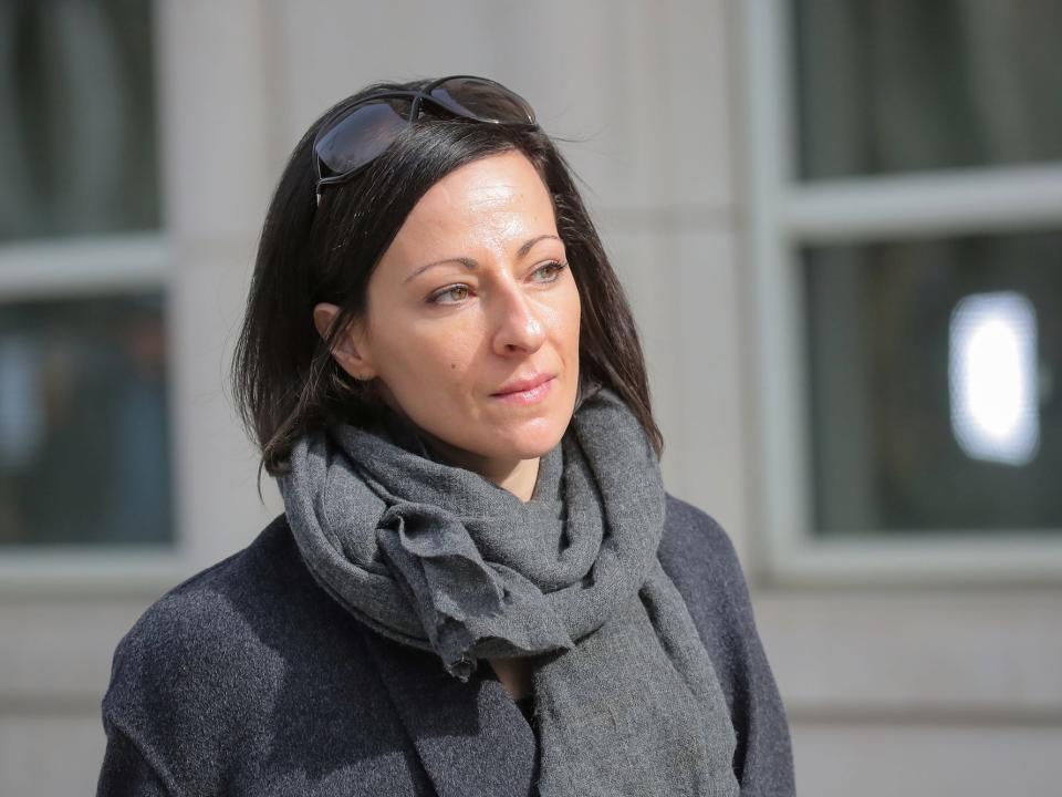 Lauren Salzman, a co defendant in the sex trafficking and racketeering Nxivm cult, departs the Brooklyn Federal Courthouse, following a hearing in New York..JPG