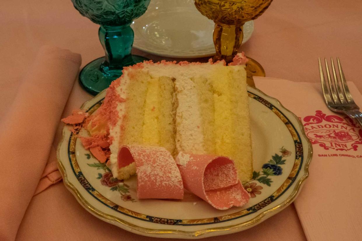 Pink champagne cake from the Madonna Inn