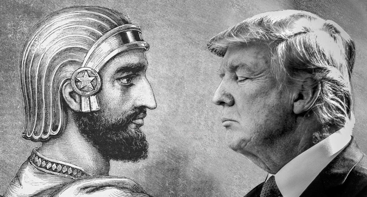 Engraving of Cyrus the Great; President Trump. (Photos: Bettmann/Getty; Saul Loeb/AFP/Getty Images)