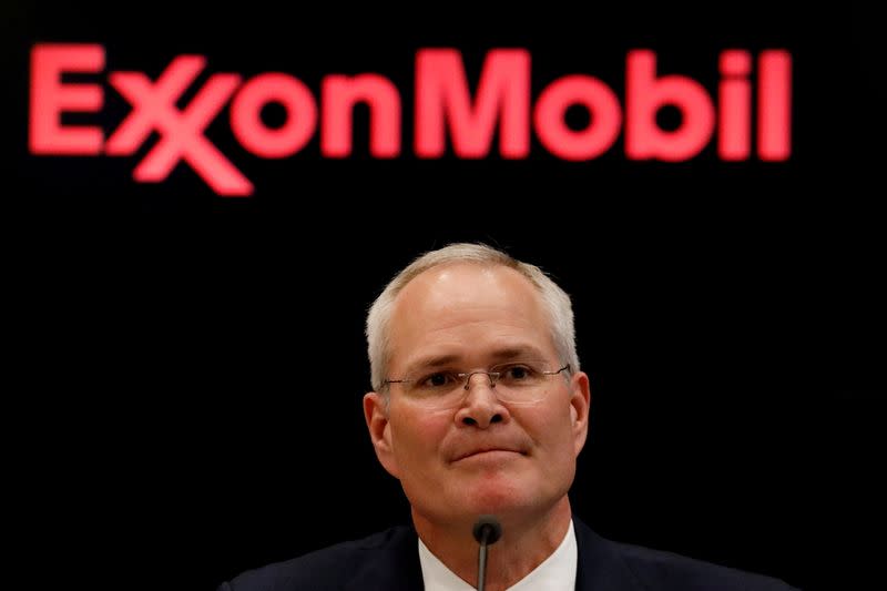 FILE PHOTO: Darren Woods, Chairman & CEO, Exxon Mobil Corporation attends a news conference at the NYSE