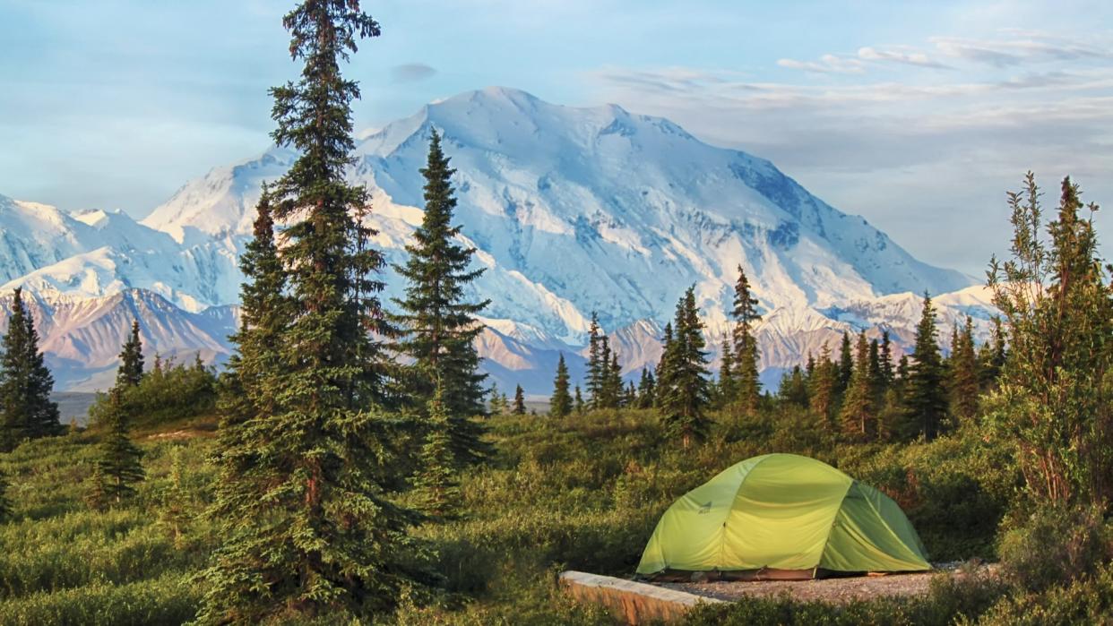  Tent and mountains. 