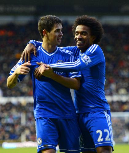 Brazilians Oscar (L) and Willian both ply their trade for Chelsea in the English Premier League. (Getty)