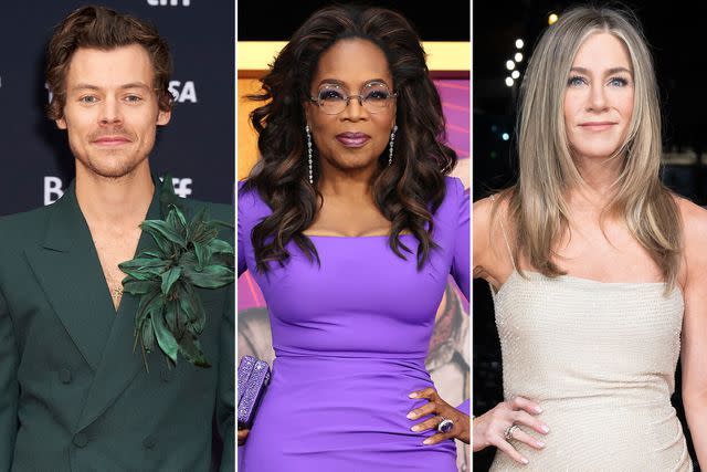 <p>Geoff Robins / AFP / Getty ; Eric Charbonneau/Getty ; Marc Piasecki/WireImage</p> Harry Styles arrives for the premiere of My Policeman during the Toronto International Film Festival on September 11, 2022. ; Oprah Winfrey attends the Los Angeles Premiere of Warner Bros.' "The Color Purple" on December 06, 2023 in Los Angeles, California. ; Jennifer Aniston attends the "Murder Mystery 2" photocall on March 16, 2023 in Paris, France.