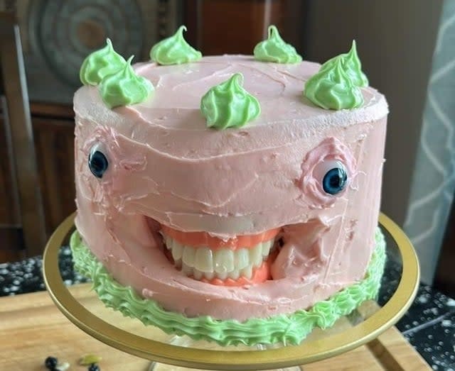 A cake with a face on it