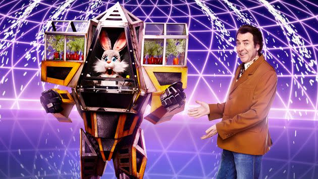 Jonathan Ross with Masked Singer contestant Robobunny (Photo: Vincent Dolman/ITV)