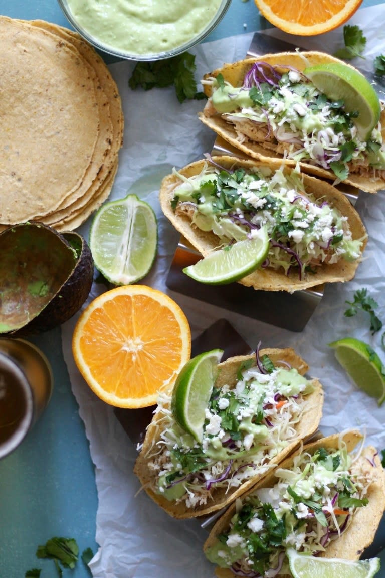 Recipe: Crock Pot Mojo Chicken Tacos with Jalapeño Avocado Crema