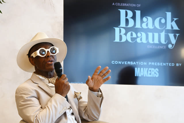 Dapper Dan speaks at the Black Beauty Roster Excellence Awards Luncheon, presented by Lashify, at NYFW: The Shows at Spring Studios on September 08, 2023 in New York City. (Photo by Bryan Bedder/Getty Images for IMG Fashion)