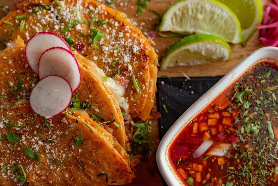 The birria tacos at Noche Mexican BBQ.