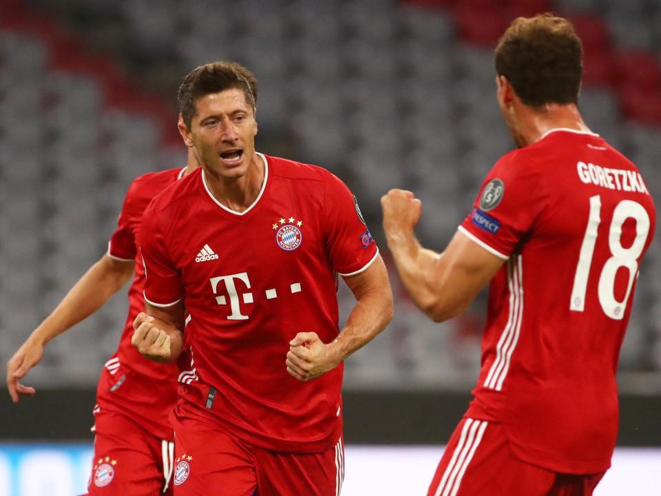 Bayern Munich's Robert Lewandowski celebrates scoring: REUTERS